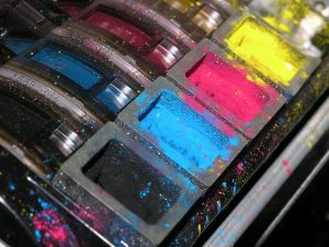 printer ink splattered on cartridges